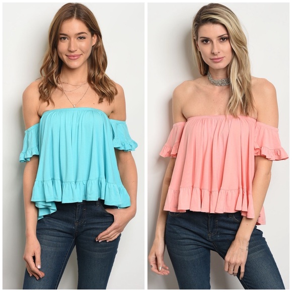 Tops - Pink Off Shoulder Flowy Crop Top